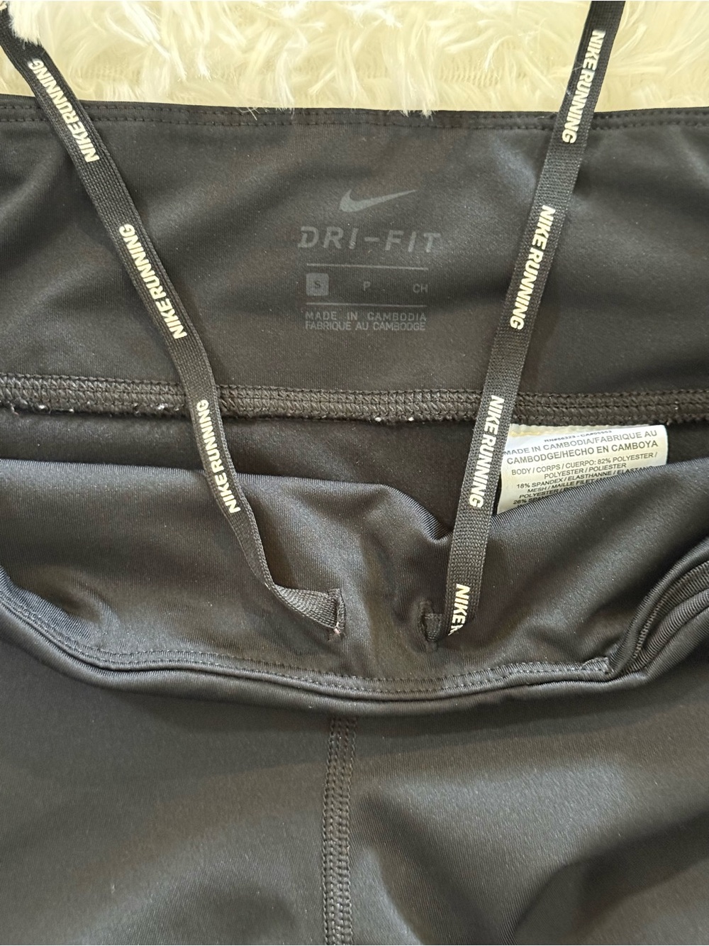 Nike Black Cropped Drawstring Leggings with White Swoosh Size S - Picture 4 of 8